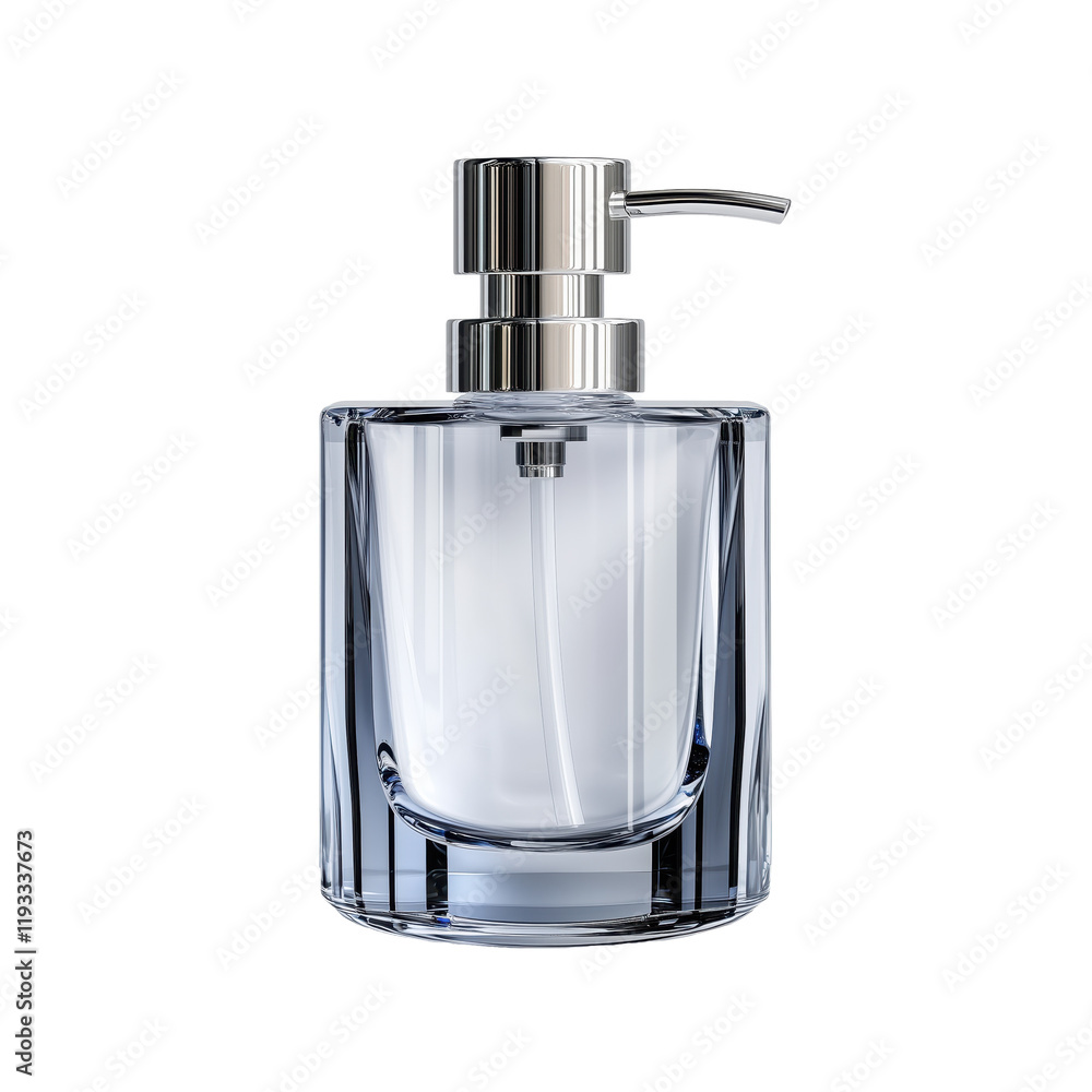 Obraz premium Elegant glass soap dispenser on a clean bathroom counter with modern decor features