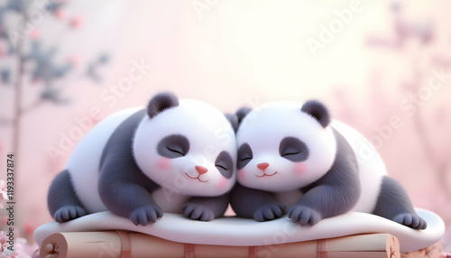 Adorable Sleeping Panda Cubs Cute 3d Render Wallpaper photo