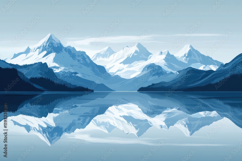 Fototapeta premium Serene Mountain Lake Reflection A Stunning Winter Landscape