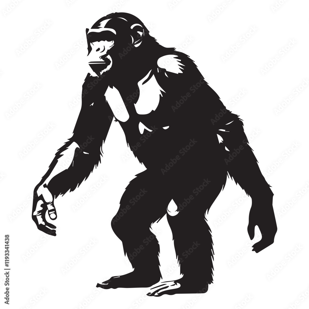 Fototapeta premium Powerful Chimpanzee Silhouette Against a Light Gray Background