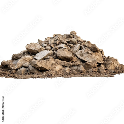 Piled dirt and rocks create natural landscape element, ideal for construction or landscaping projects. This earthy material adds texture and depth to outdoor spaces