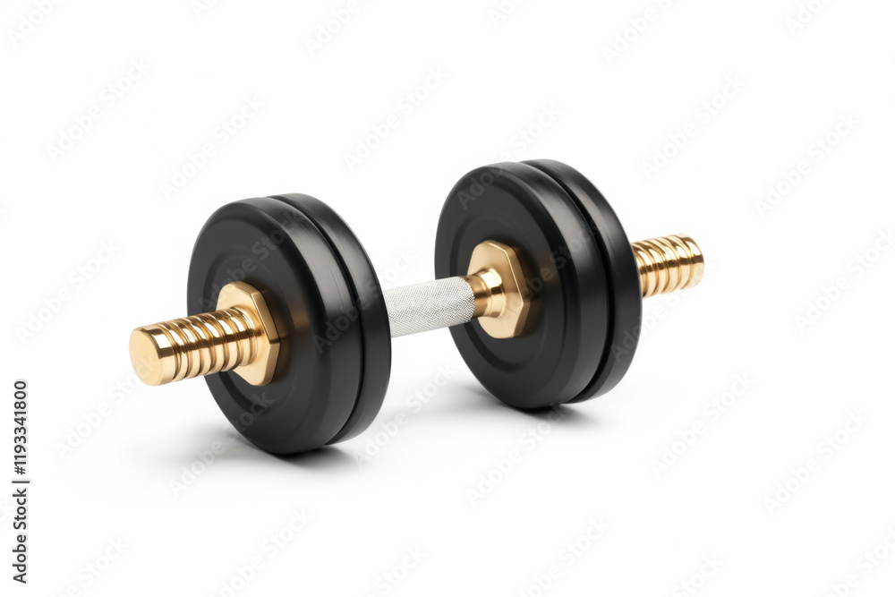 black and gold dumbbell with textured grip, ideal for strength training and fitness workouts. This equipment is perfect for home gyms and personal training sessions black and gold dumbbell with textured grip, ideal for strength training and fitness workouts. This equipment is perfect for home gyms and personal training sessions