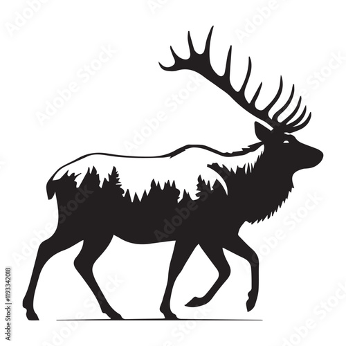 Majestic Elk Silhouette with Intricate Forest Design