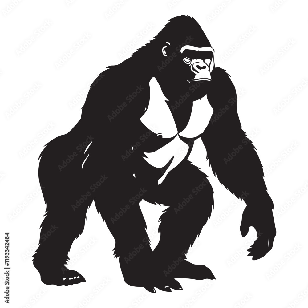 Powerful Gorilla in Monochrome Silhouette Powerful Gorilla in Monochrome Silhouette