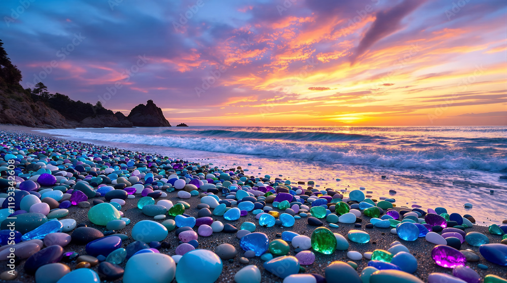 Obraz premium sunset at the beach with the Gemstone Shoreline