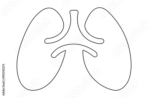 Continuous one line lung drawing with black and white vector icon
