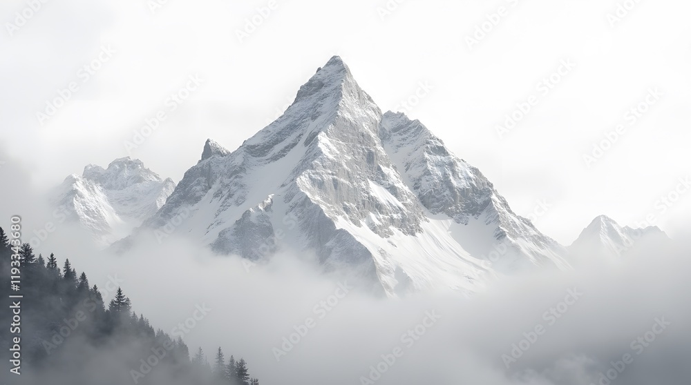 Professional monochrome photography of a snowy mountain peak. Graphic black and white poster of a snow covered mountain range. Landscape shot for interior painting Professional monochrome photography of a snowy mountain peak. Graphic black and white poster of a snow covered mountain range. Landscape shot for interior painting