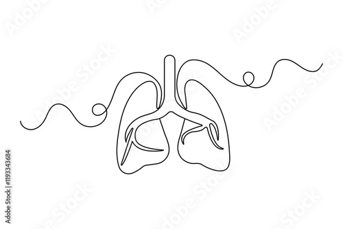 Continuous one line lung drawing with black and white vector icon

