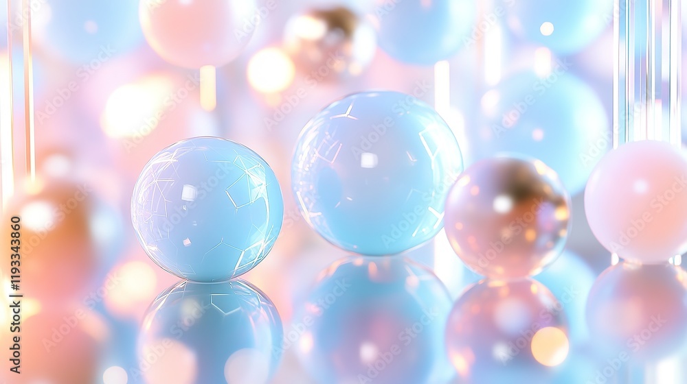 Translucent abstract spheres floating in grid symmetry Translucent abstract spheres floating in grid symmetry