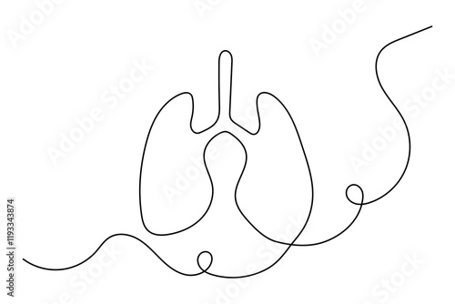 Continuous one line lung drawing with black and white vector icon
