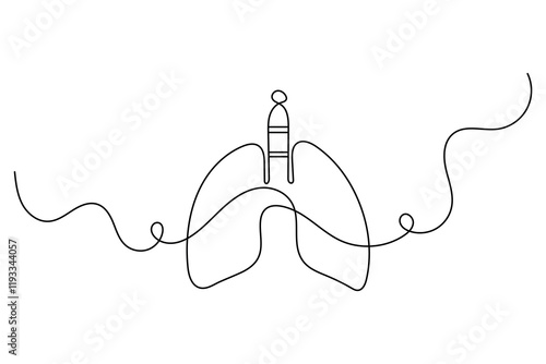 Continuous one line lung drawing with black and white vector icon
