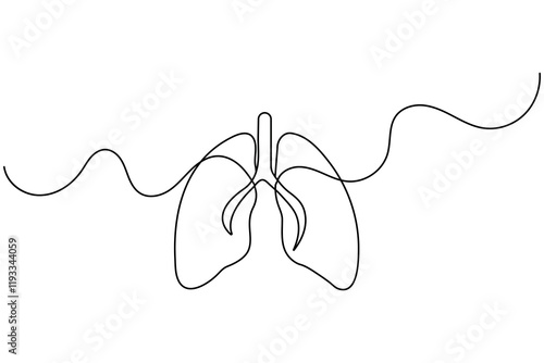 Continuous one line lung drawing with black and white vector icon
