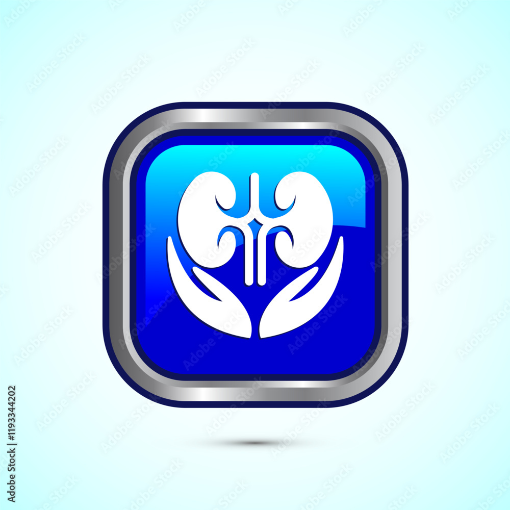Kidney icon design illustration. Human organ icon, Kidney care logo symbol. Blue color square button design Kidney icon design illustration. Human organ icon, Kidney care logo symbol. Blue color square button design
