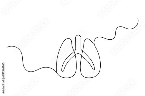 Continuous one line lung drawing with black and white vector icon
