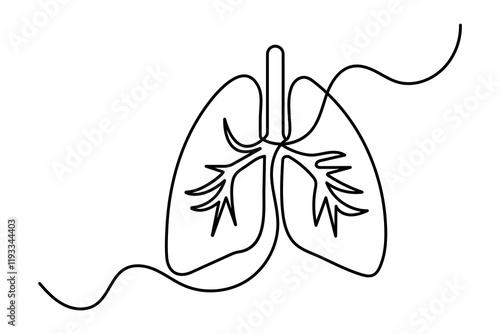 Continuous one line lung drawing with black and white vector icon
