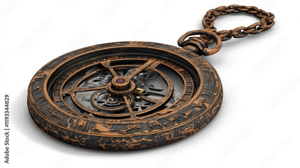 Fototapeta premium Antique Pocket Watch with Intricate Design on White Background, Suitable for Vintage Displays