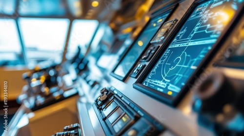 A detailed close-up of the cruise ship's advanced navigation system, highlighting cutting-edge technology and design