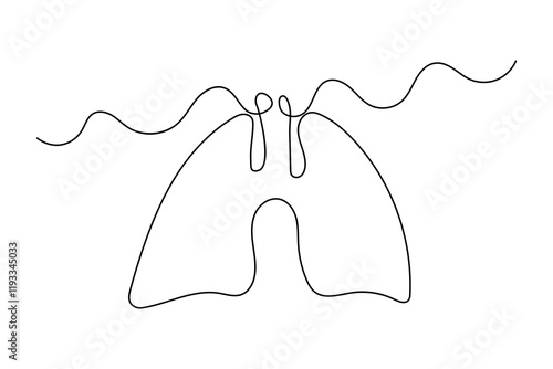 Continuous one line lung drawing with black and white vector icon

