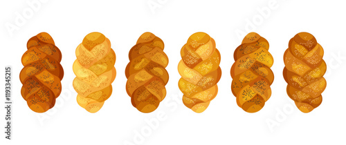 Challah bread icon, Shabbat loaf, Jewish braid brioche, bakery sweet bun isolated on white background. Cartoon vector illustration