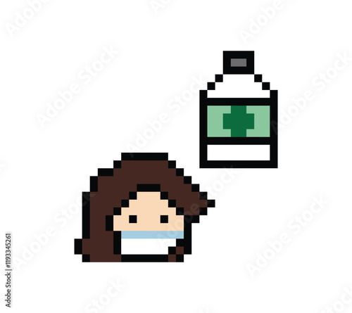 Cute pixel cartoon 8bit character woman doctor face game care health for decoration pharmacist female doctor lady hospital healthy 8 bit pixel art game 8bit vector.