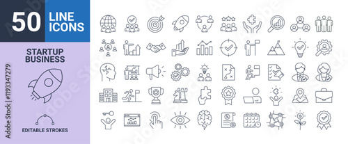 50 startup business icon set line editable stroke