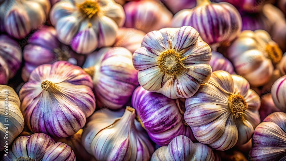 Close-up of Garlic Bulbs Cluster, Detailed Texture and Bokeh Background Close-up of Garlic Bulbs Cluster, Detailed Texture and Bokeh Background