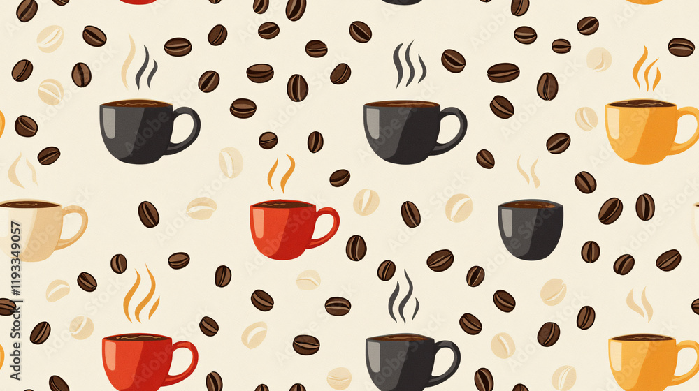 Obraz premium Colorful Coffee Cups Seamless Pattern Design