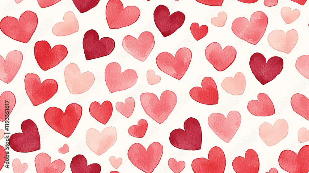 Watercolor Hearts Pattern Romantic Valentine Design Watercolor Hearts Pattern Romantic Valentine Design