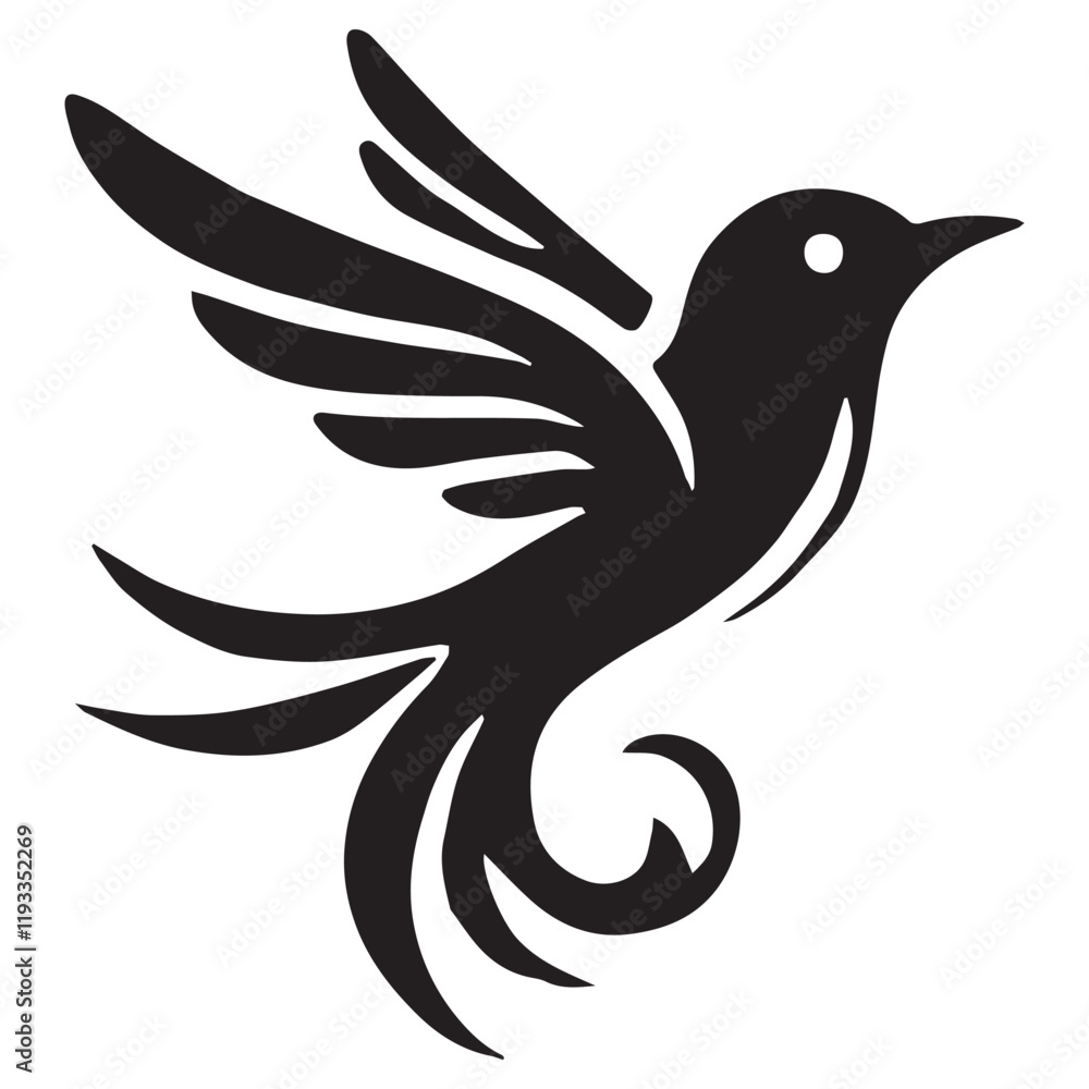 Fototapeta premium Silhouette of a bird on white background 