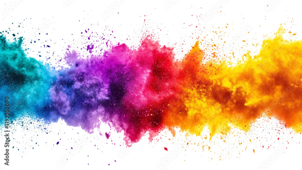 custom made wallpaper toronto digitalColorful rainbow powder explosion on a transparent background. Explosive burst of vibrant rainbow colors. Colorful rainbow holi paint color powder explosion isolated white wide panorama background. 