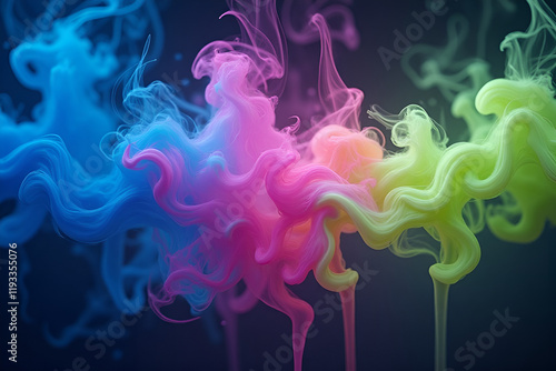 Swirls of smoke infused with neon colors like electric blue, hot pink, and lime green, glowing softly in a futuristic styleSwirls of smoke infused with neon colors like electric blue, hot pink, and li photo