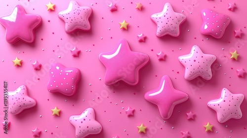 Pink star-shaped candies on pink background.