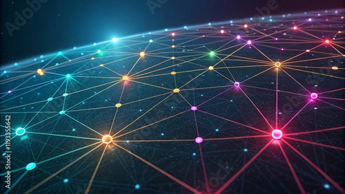 Global Network Colorful Nodes and Connections, Digital Abstract, Network Visualization, Global Connectivity Network, Connectivity