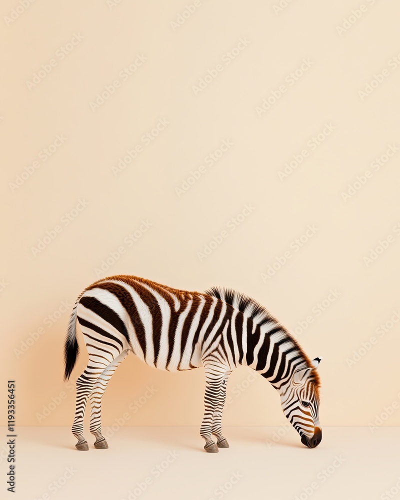 Fototapeta premium Adorable safari nursery art, Peaceful Baby Zebra Grazing in Soft Light