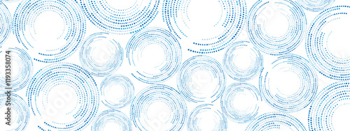 Blue abstract background of dots. Texture of random particles. Chaotic ornament, mosaic, circular pattern of small dots. Design banners, posters, websites, and social media frameworks. Vector
