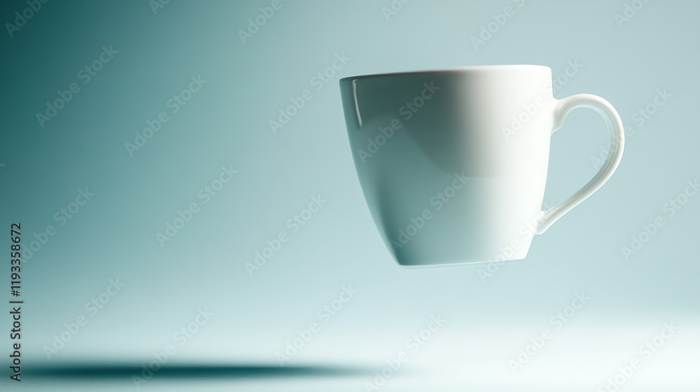 A minimalist, floating white cup against a soft background, perfect for beverage themes and modern design concepts. A minimalist, floating white cup against a soft background, perfect for beverage themes and modern design concepts.