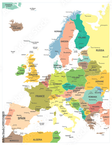 Europe Map Colored - stock vector illustration