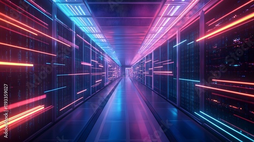 Wallpaper Mural Neon Lit Server Room Corridor Data Center Torontodigital.ca