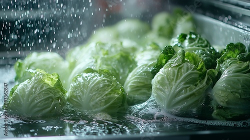 Fresh Chinese cabbage washed in clean water  reflecting its organic, healthy nature photo