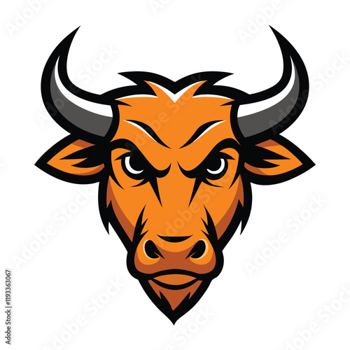 A bold and dynamic ox-head mascot logo, featuring strong horns, fierce eyes, and a powerful stance, symbolizing strength, determination, and resilience.