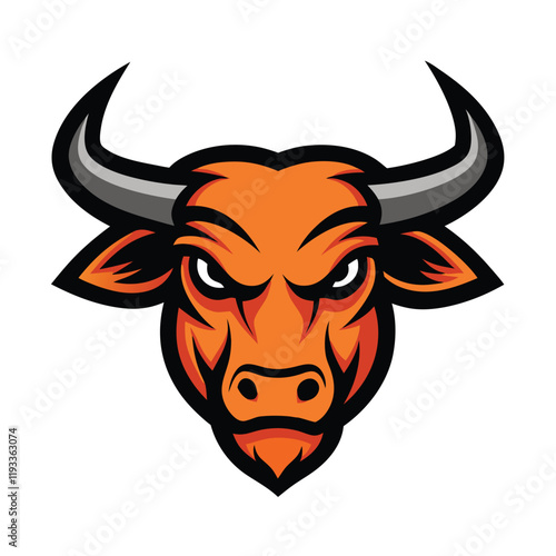 A bold and dynamic ox-head mascot logo, featuring strong horns, fierce eyes, and a powerful stance, symbolizing strength, determination, and resilience.