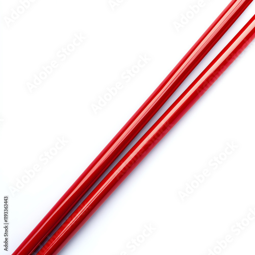 A pair of vibrant red chopsticks elegantly positioned on a clean white background, perfect for Asian cuisine presentations. photo