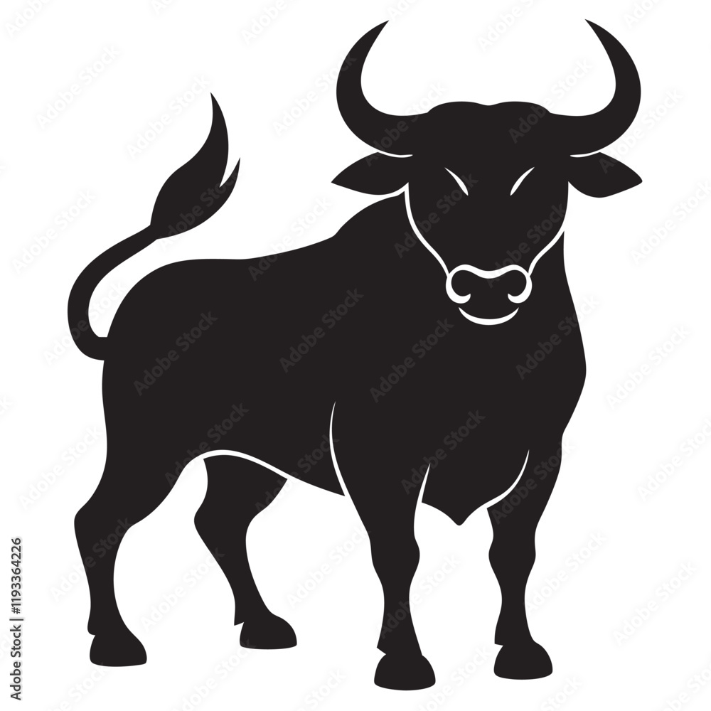 A black and white silhouette of a angry bull A black and white silhouette of a angry bull