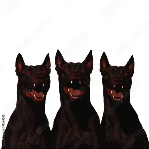 Three ferocious dogs guarding snarling. Resource for different types of projects.
