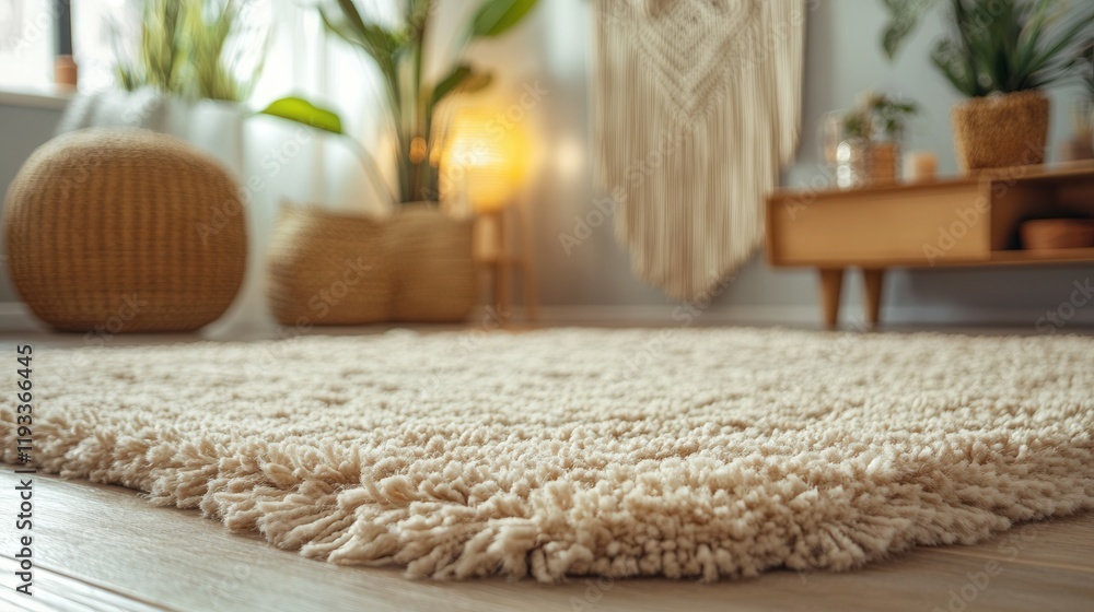 Cozy high pile rug in warm beige tones for modern interior decoration. Cozy high pile rug in warm beige tones for modern interior decoration.