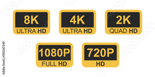 4K, 8K Ultra HD, 2K Quad HD, 1080 Full HD, 720P HD resolution icon isolated on white background ,vector illustration