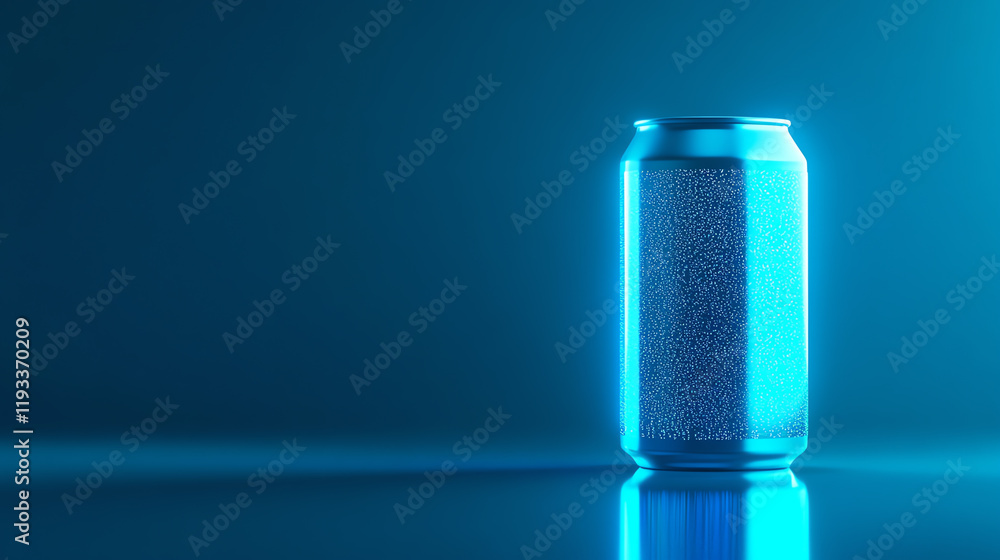 A sleek, metallic can illuminated by a cool blue light, creating an atmospheric look that emphasizes modern beverage design. A sleek, metallic can illuminated by a cool blue light, creating an atmospheric look that emphasizes modern beverage design.