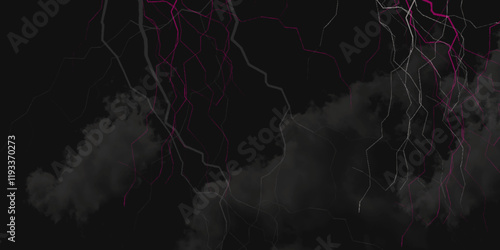 Pink burdock flower petal strings isolated on black background, top view. Abstract background shape design template, futuristic background. Lightning bolt. thunder lighting on black sky. 
