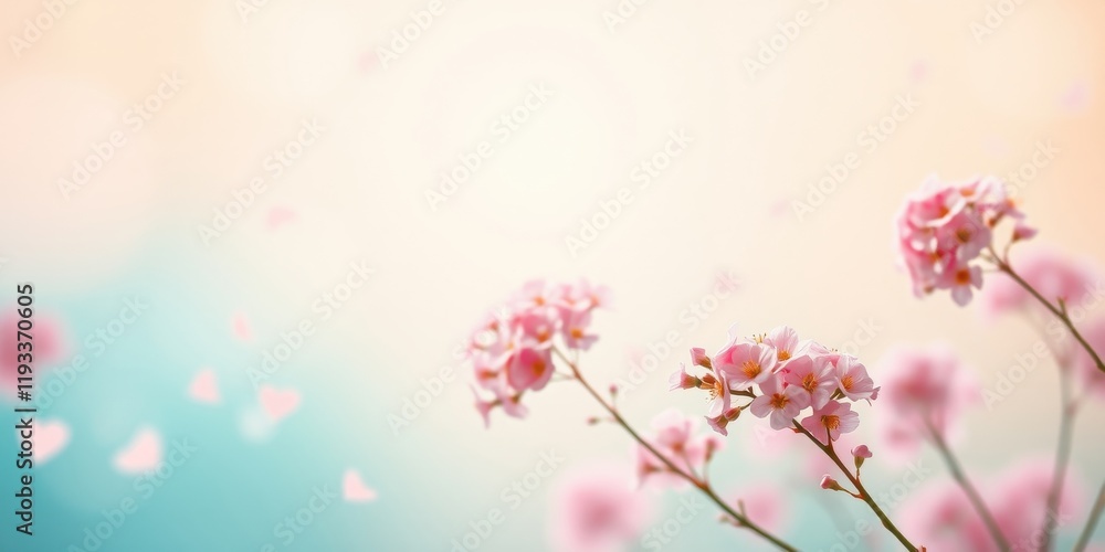 Delicate Pink Blossoms and Floating Hearts A Serene Springtime Image Delicate Pink Blossoms and Floating Hearts A Serene Springtime Image