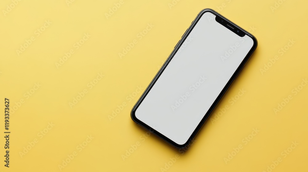 A close-up view of a sleek cell phone resting on a vibrant yellow surface, showcasing its design and color contrast effectively. A close-up view of a sleek cell phone resting on a vibrant yellow surface, showcasing its design and color contrast effectively.